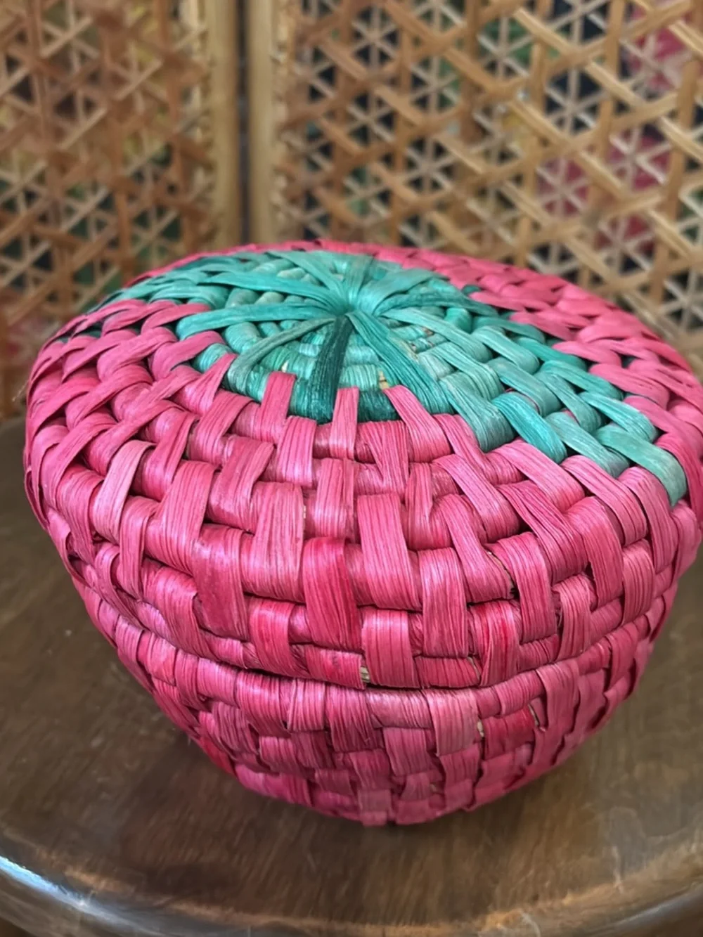 Handwoven Pink & Teal Decorative Storage Basket
